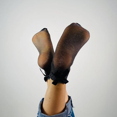 Fine ankelstrømper - glimmerstrømper med satin sløjfe