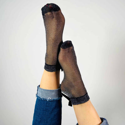 Fine ankelstrømper - glimmerstrømper med satin sløjfe